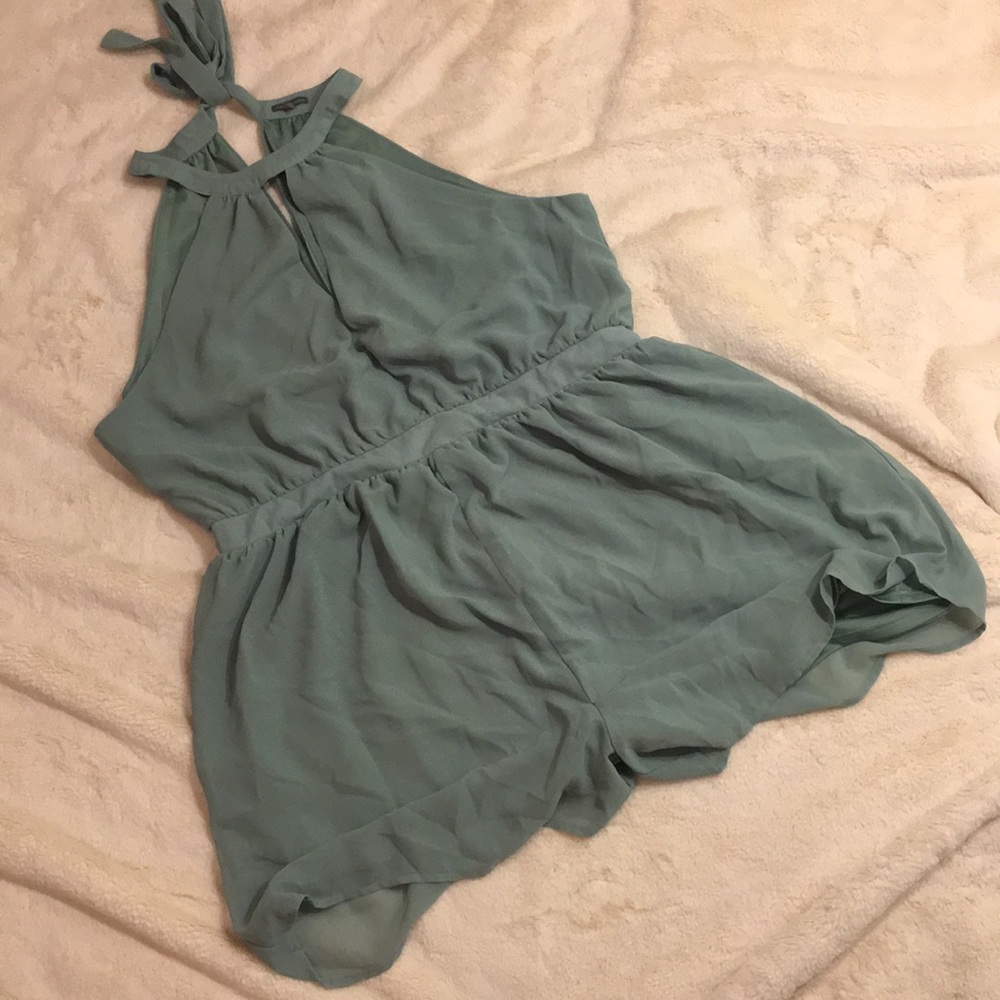 Sea foam green shorts romper